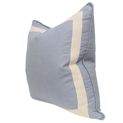Pale Blue Linen Ivory Border Cushion