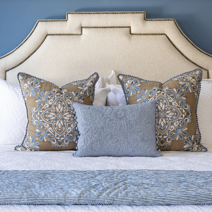 Pale Bl. Rect Embroidered Cushion