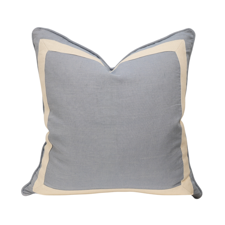 Pale Blue Linen Ivory Border Cushion