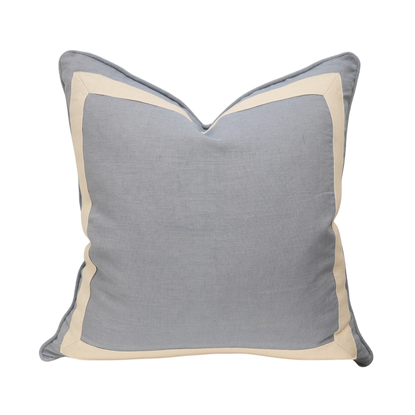 Pale Blue Linen Ivory Border Cushion