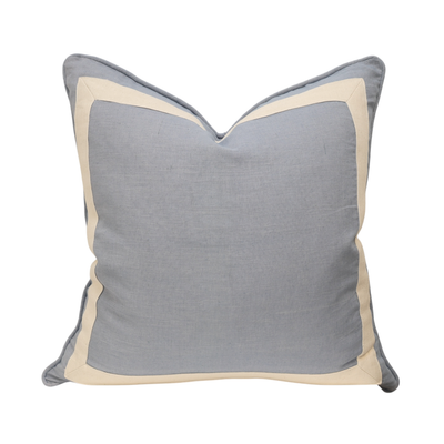 Pale Blue Linen Ivory Border Cushion