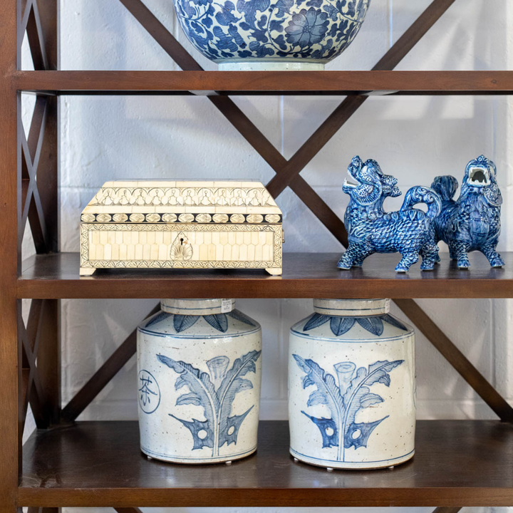 Blue & White Palm Leaf Tea Jar