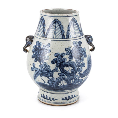 Pheasant Flower Jar With Elephant Handle
