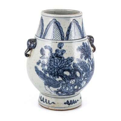 Pheasant Flower Jar With Elephant Handle