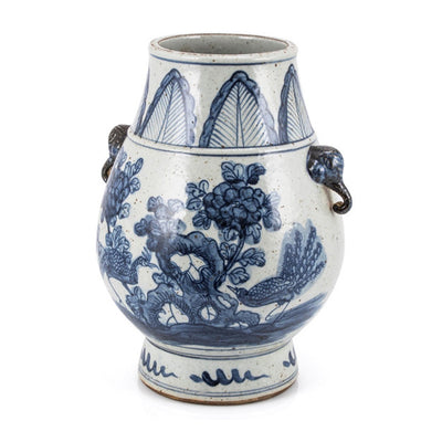 Pheasant Flower Jar With Elephant Handle