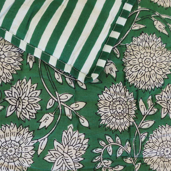 Pine Green Floral & Stripe Quilt