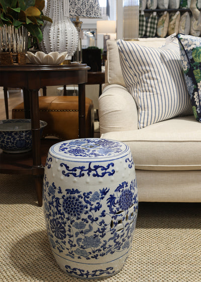 Blue & White Floral Stool