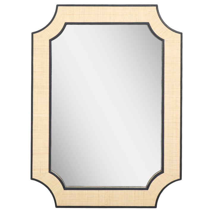 Raffia Mirror with Navy Leather