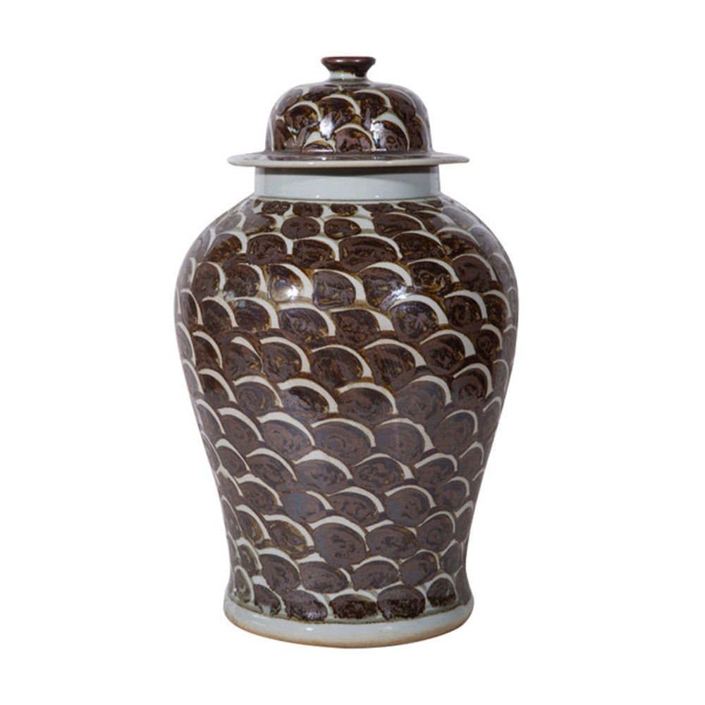 Rust Brown Fish Scale Temple Jar Sml