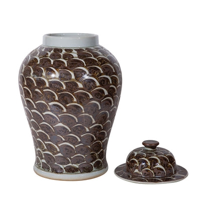 Rust Brown Fish Scale Temple Jar Sml