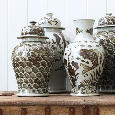 Rust Brown Fish Scale Temple Jar Sml