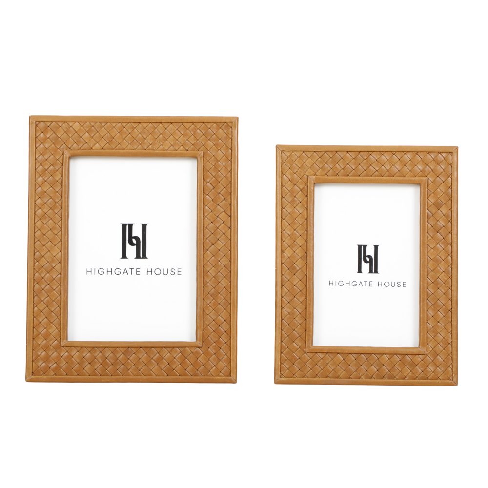 Two woven picture frames with Highgate House logo on a white background