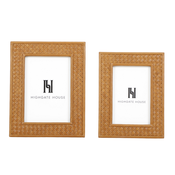Two woven picture frames with Highgate House logo on a white background