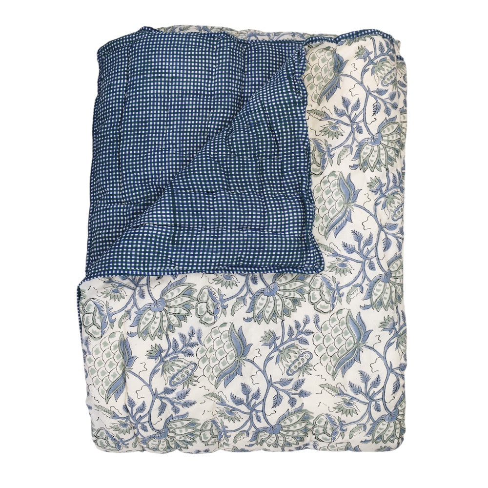 Sage Floral & Check Quilt K