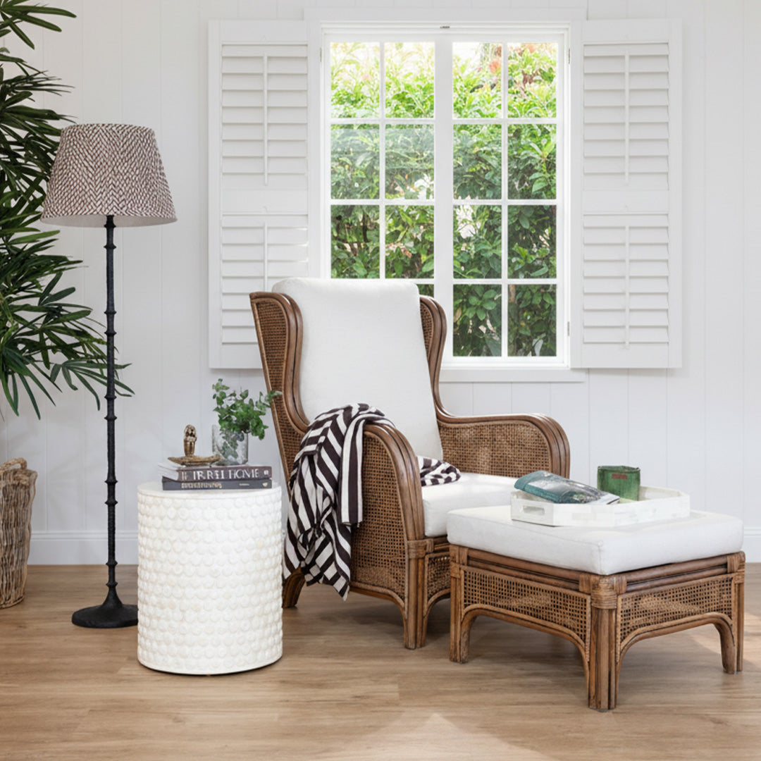 Savoy Dark Rattan Ottoman – Highgate House