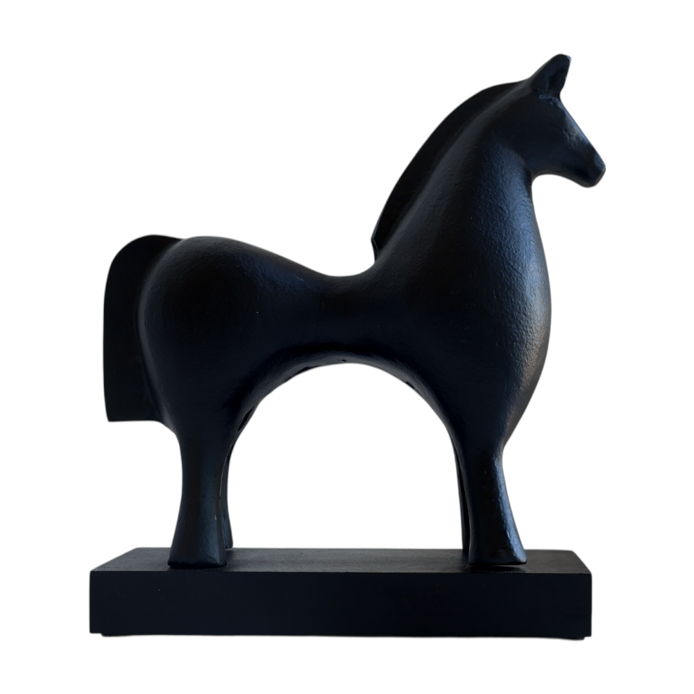 Black horse sculpture on a white background