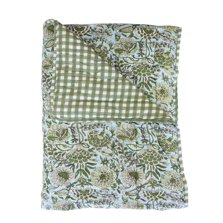 Sky Blue Floral & Check Quilt
