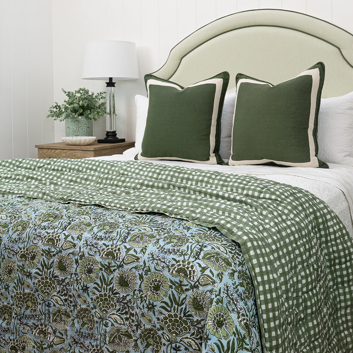 Sky Blue Floral & Check Quilt