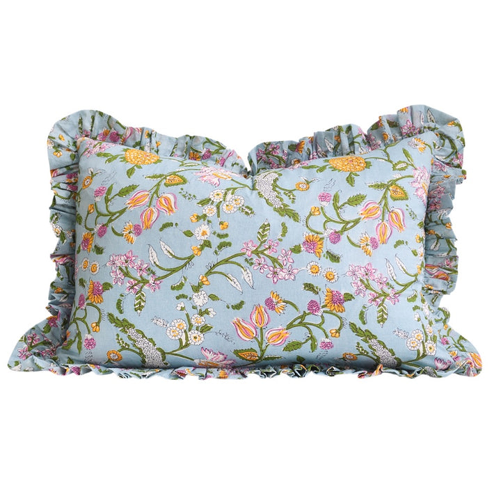 Slate Yellow Pink Ruffle Cushion