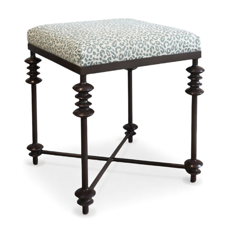 Square Iron Ottoman with Seafoam Animal Print