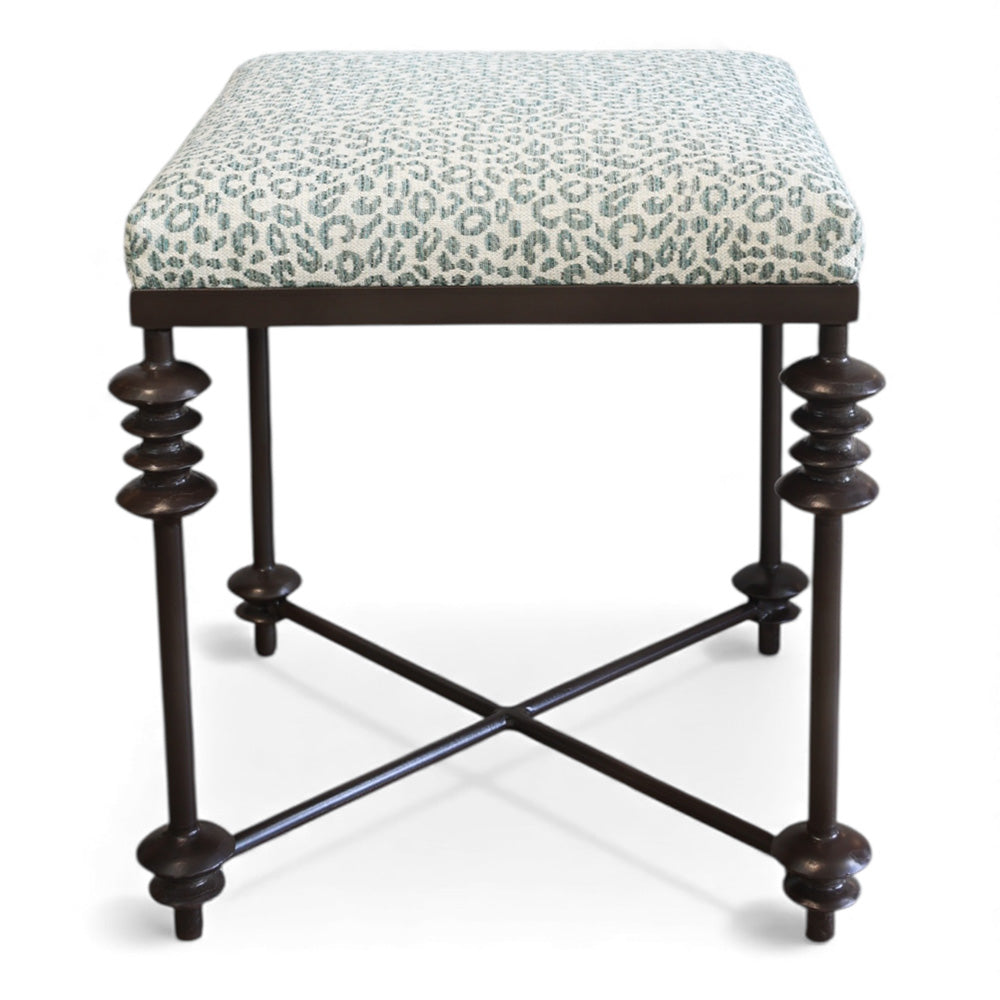 Square Iron Ottoman with Seafoam Animal Print
