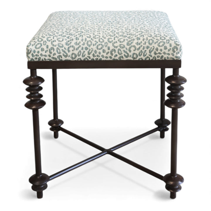 Square Iron Ottoman with Seafoam Animal Print