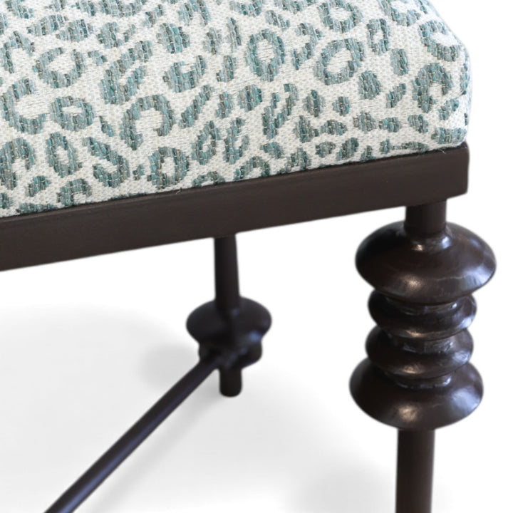 Square Iron Ottoman with Seafoam Animal Print