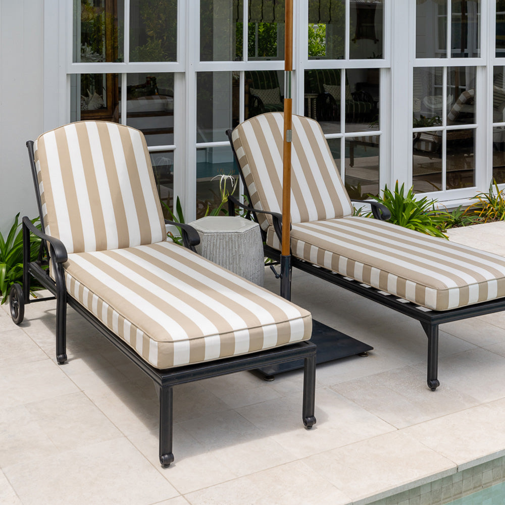 striped sunbed cushions