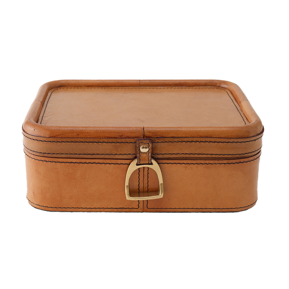 Tan Leather Box with Brass SML