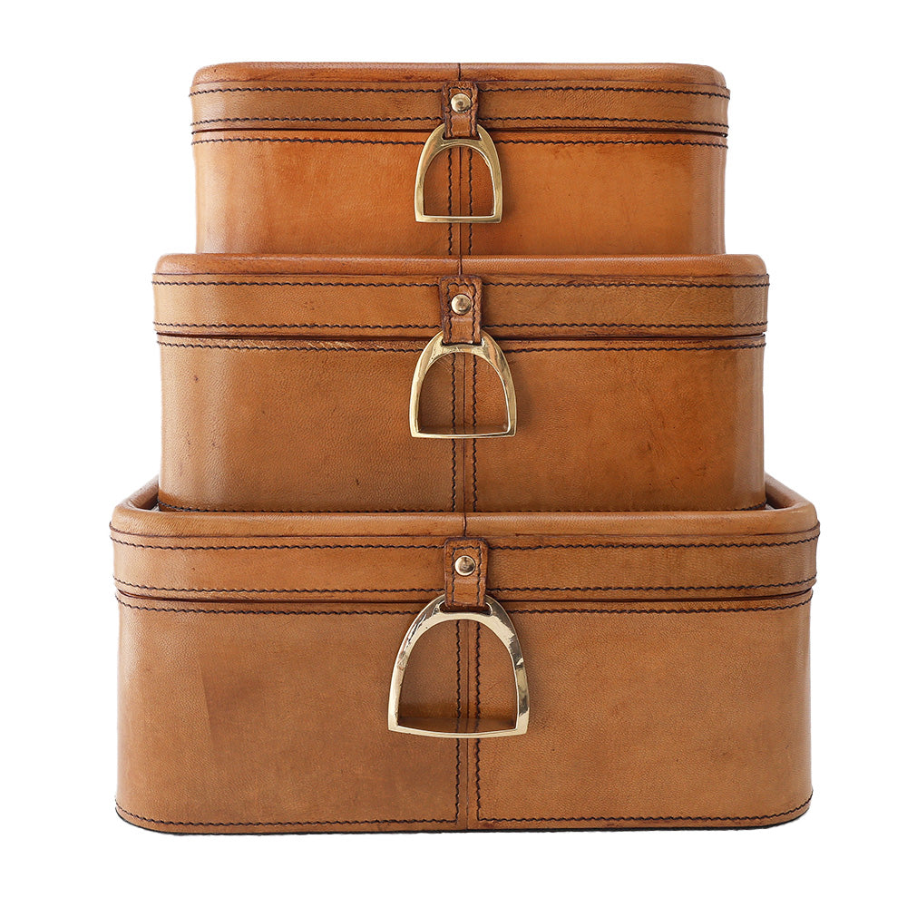 Tan Leather Box with Brass SML