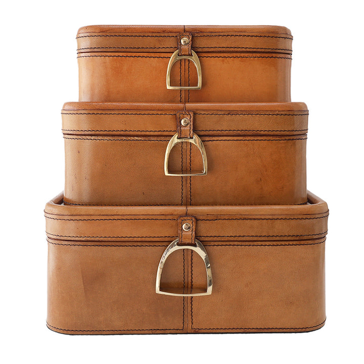 Tan Leather Box with Brass SML