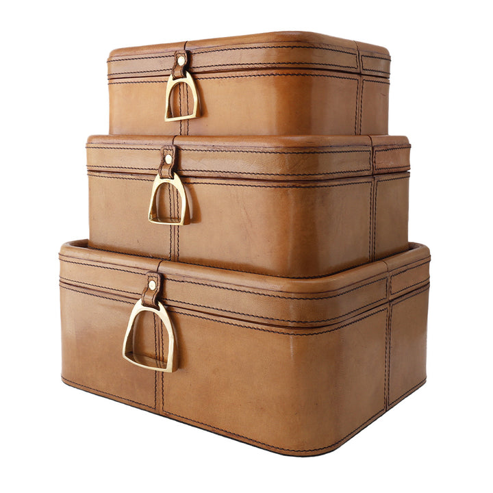 Tan Leather Box with Brass SML