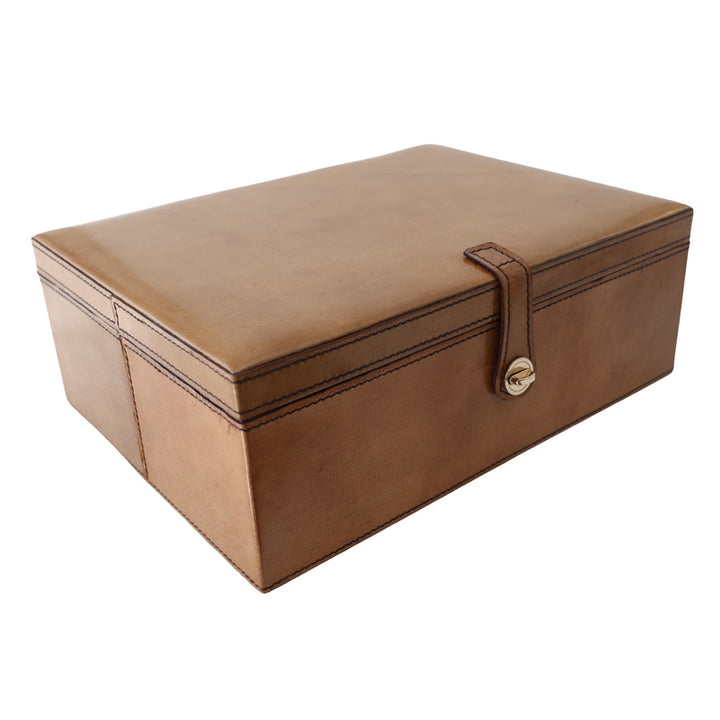 Tan Leather Box with Strap Clasp LGE