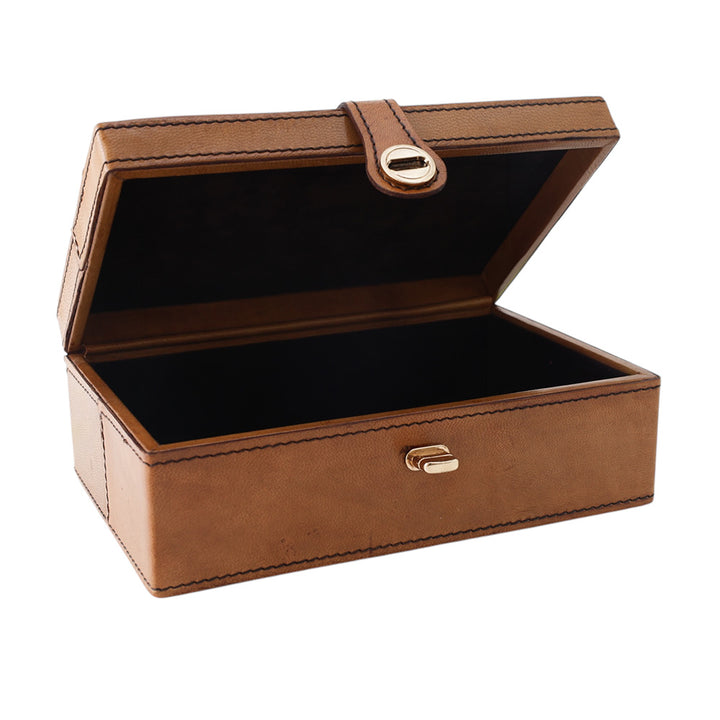 Tan Leather Box with Strap Clasp SML