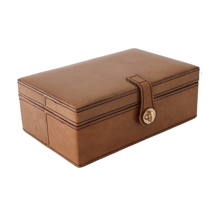 Tan Leather Box with Strap Clasp SML