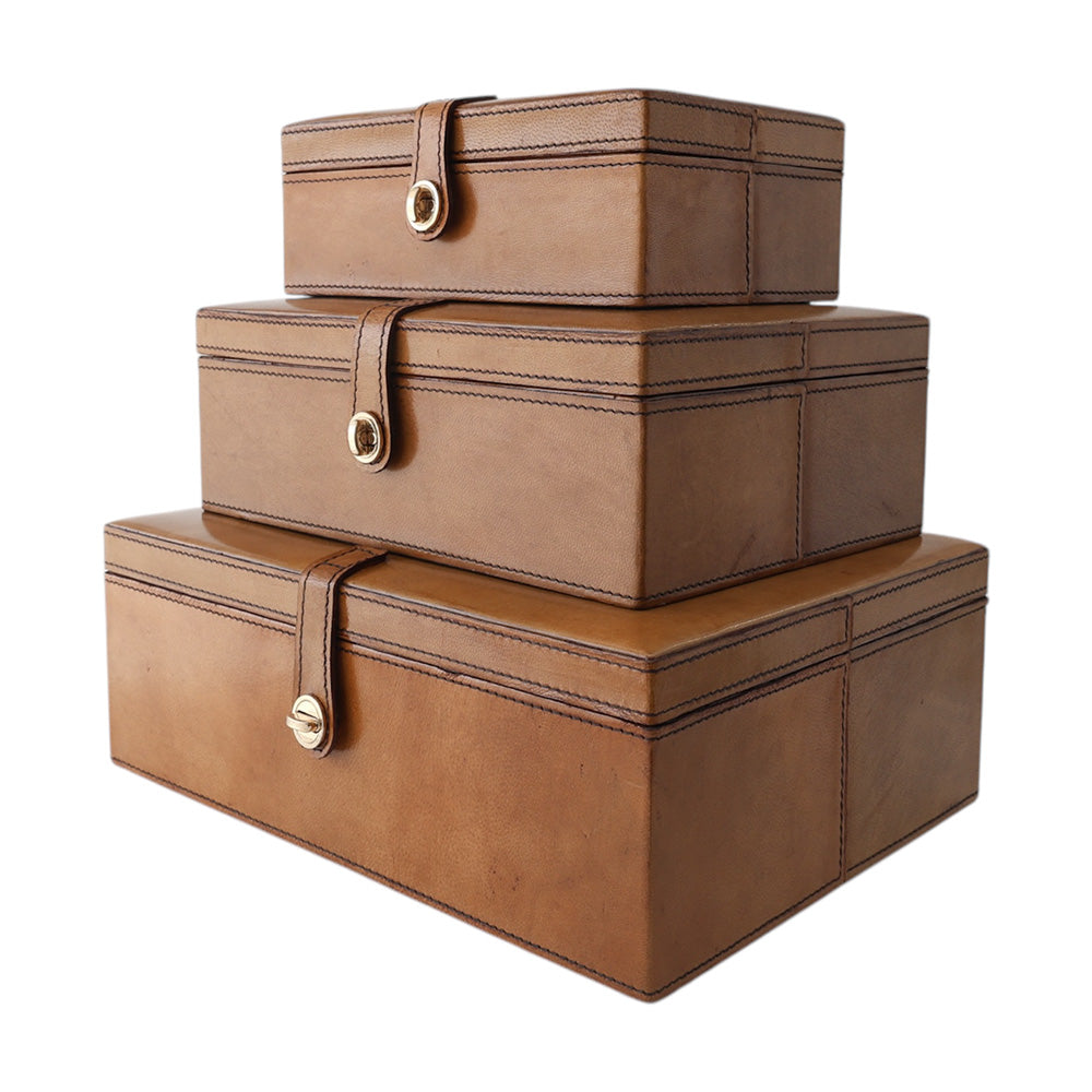 Tan Leather Box with Strap Clasp MED