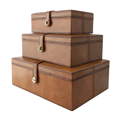Tan Leather Box with Strap Clasp MED