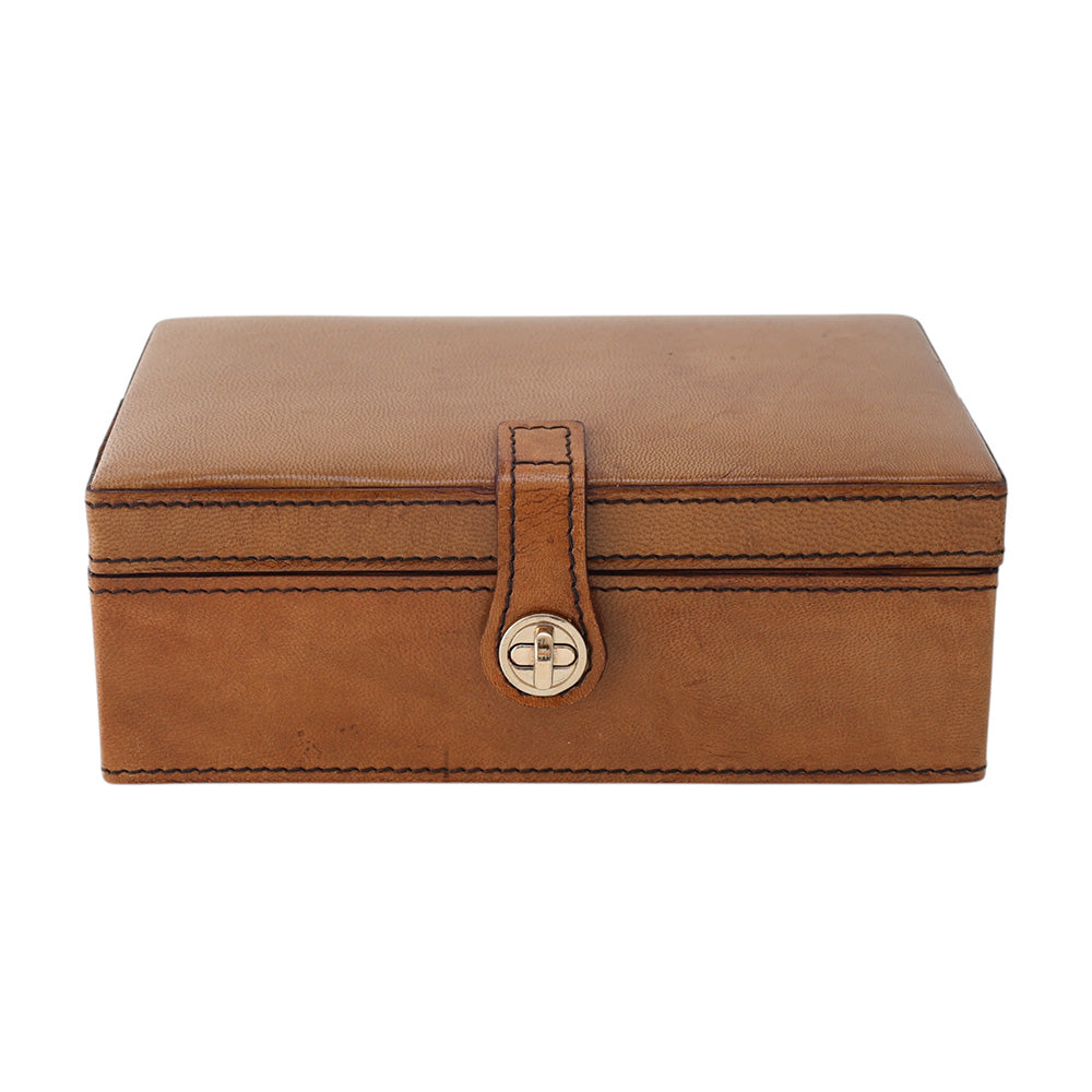 Tan Leather Box with Strap Clasp SML