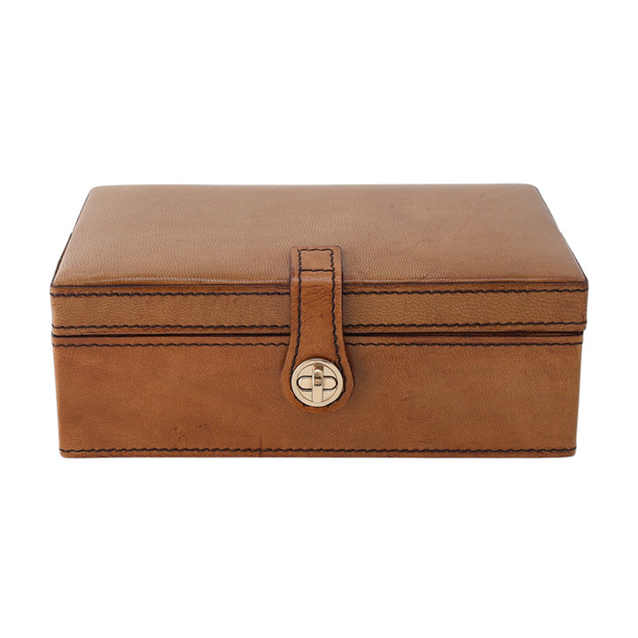 Tan Leather Box with Strap Clasp SML
