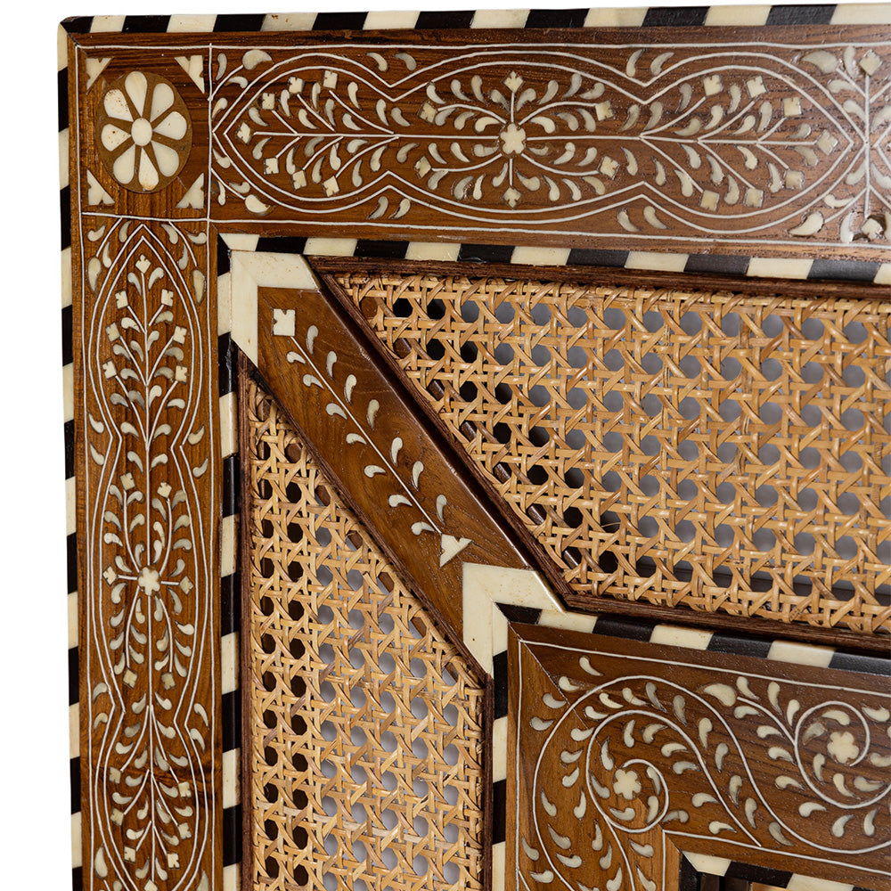 Teak Wood, Rattan & Bone Inlay Mirror