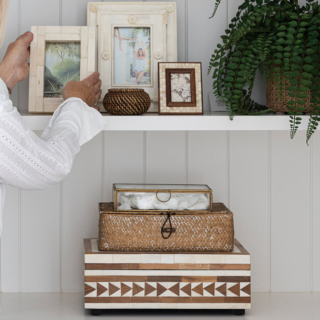 Teak & Bone Inlay Diamond Box