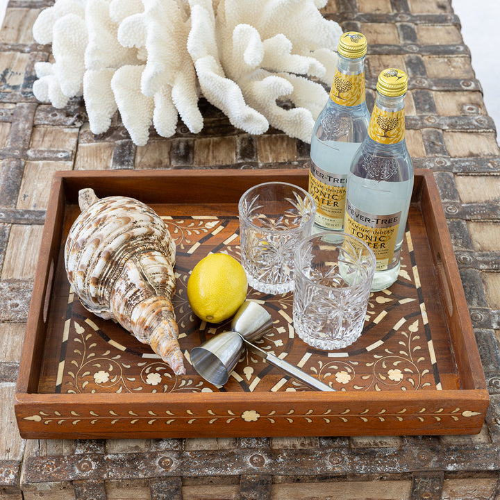 Teak and Bone Inlay Tray