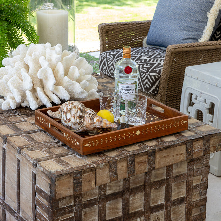 Teak and Bone Inlay Tray
