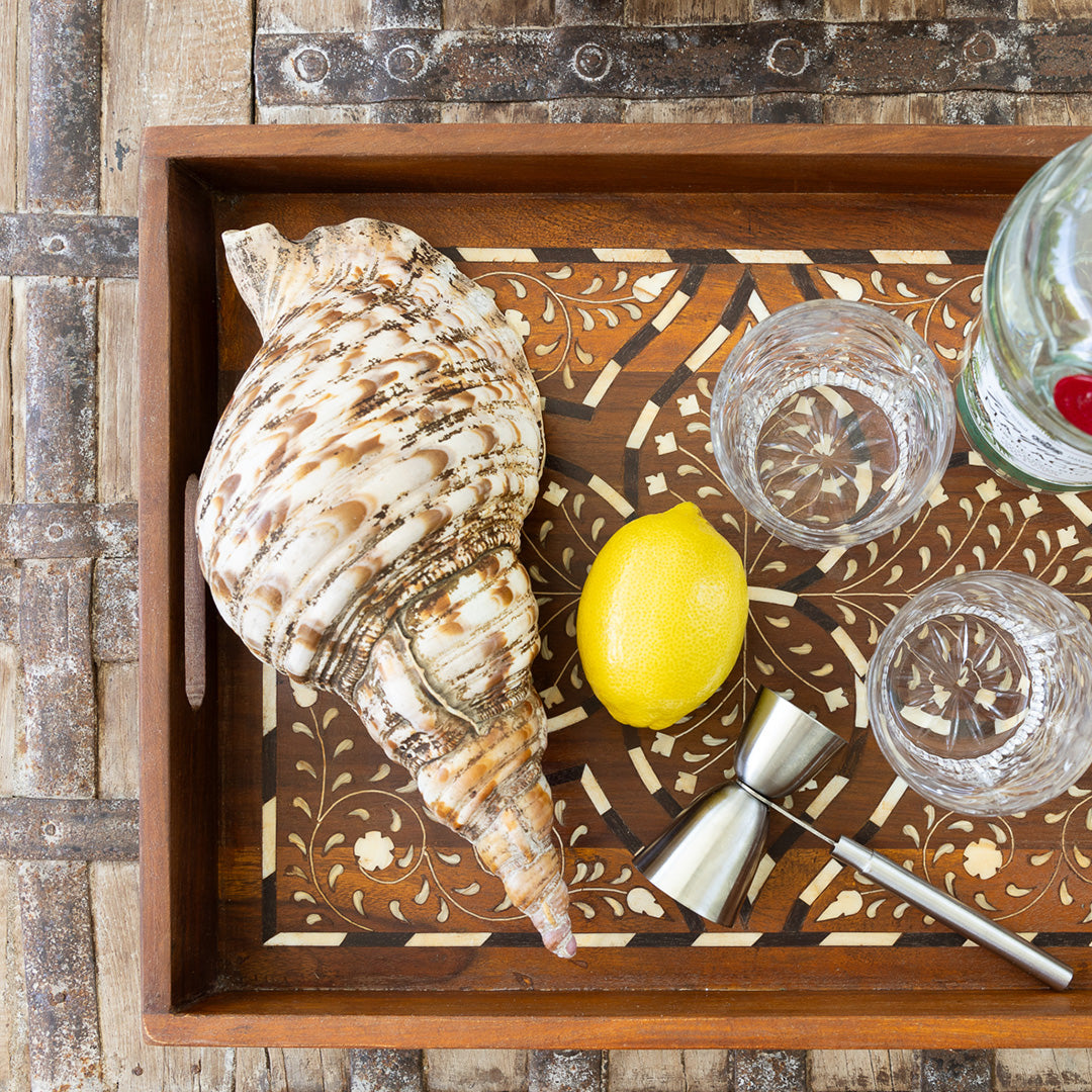 Teak and Bone Inlay Tray