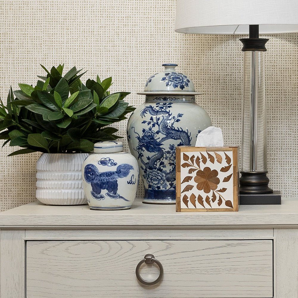 Teak Inlay Square Tissue Box