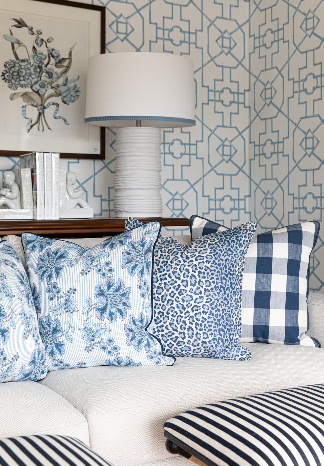 Navy Buffalo Check Cushion