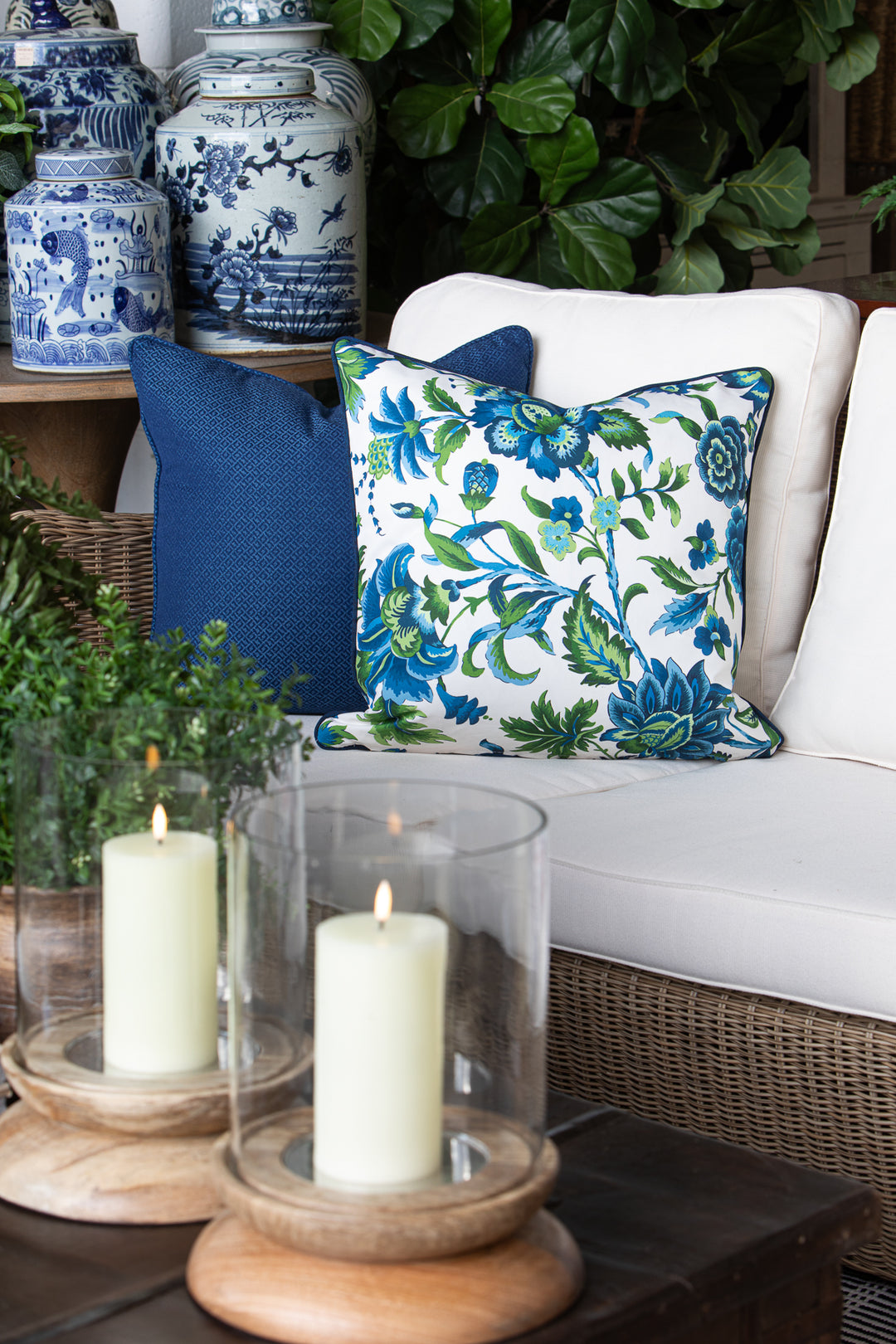 Blue Floral Outdoor Cushion