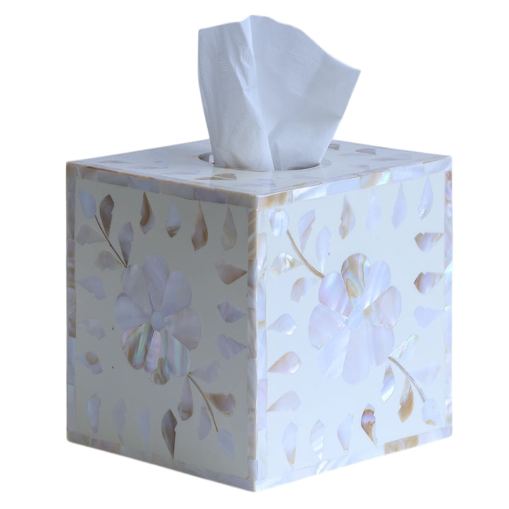 White & MOP Square Tissue Box