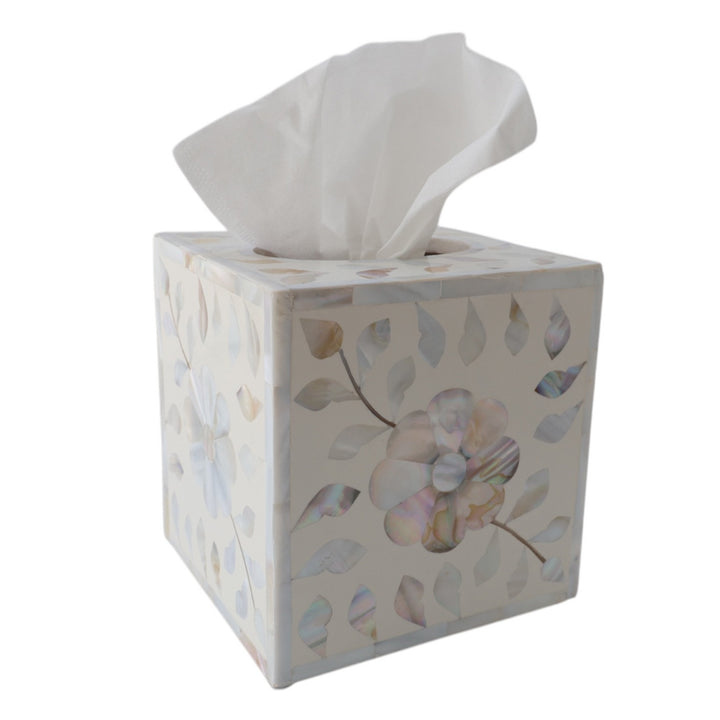 White & MOP Square Tissue Box