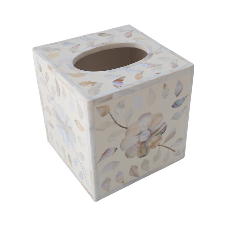 White & MOP Square Tissue Box